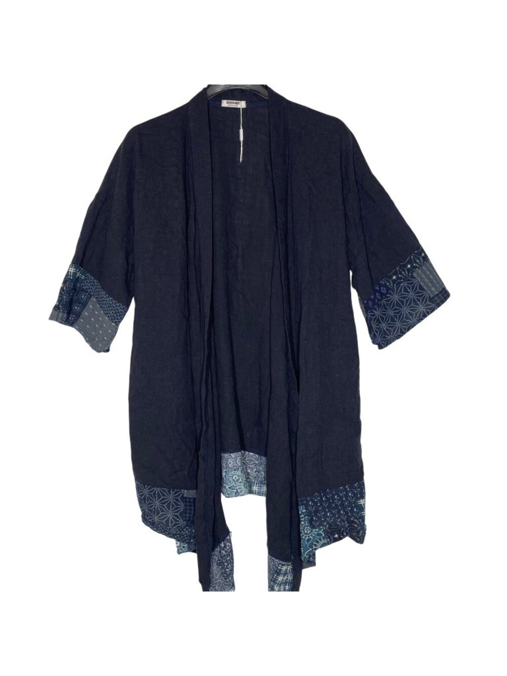 Coofandy Linen Blend Kimono Topper Boho Sz LG Beachy Coverup Patchwork
